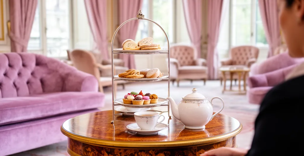 Présentation afternoon tea dans le salon d'un palace suisse